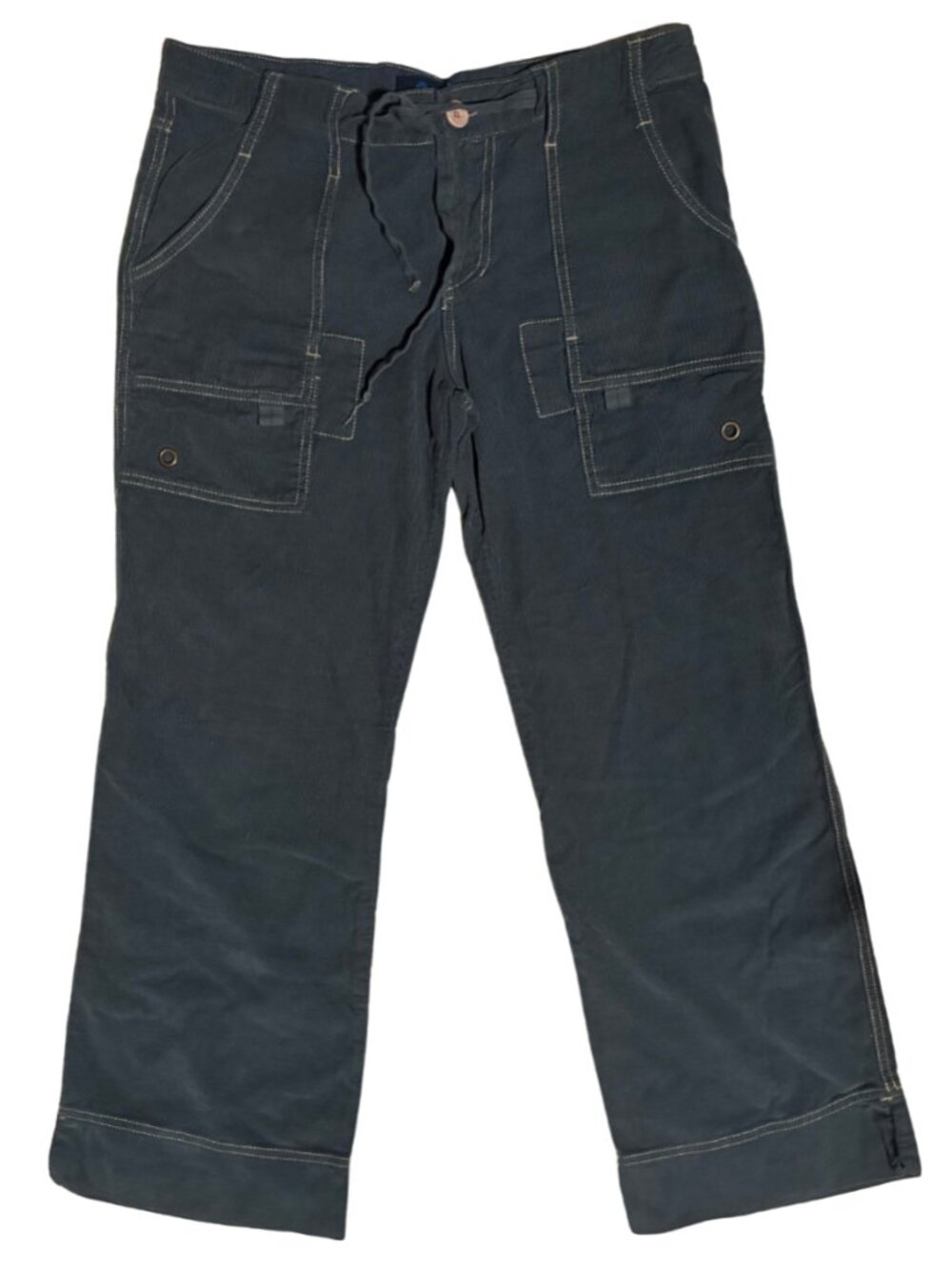 Y2K VTG Cargo Utility Pants Navy Corduroy Blue Dot Womens 6 USA